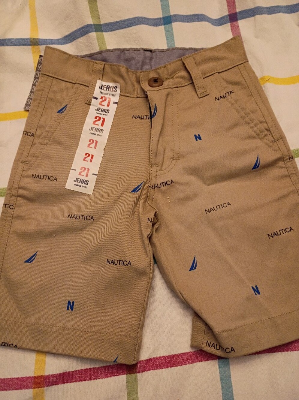 Nautica Tan Shorts with Blue Sailboat Embroidery